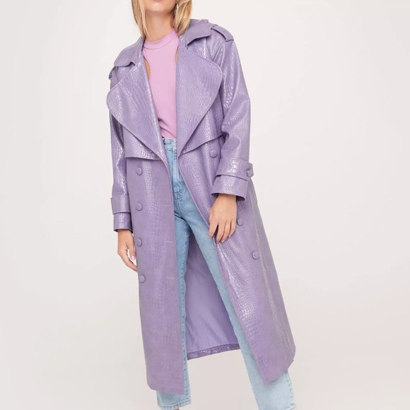 MAJOR ISO ⚠️ NASTY GAL, Faux Leather Croc Embossed Belted Trench